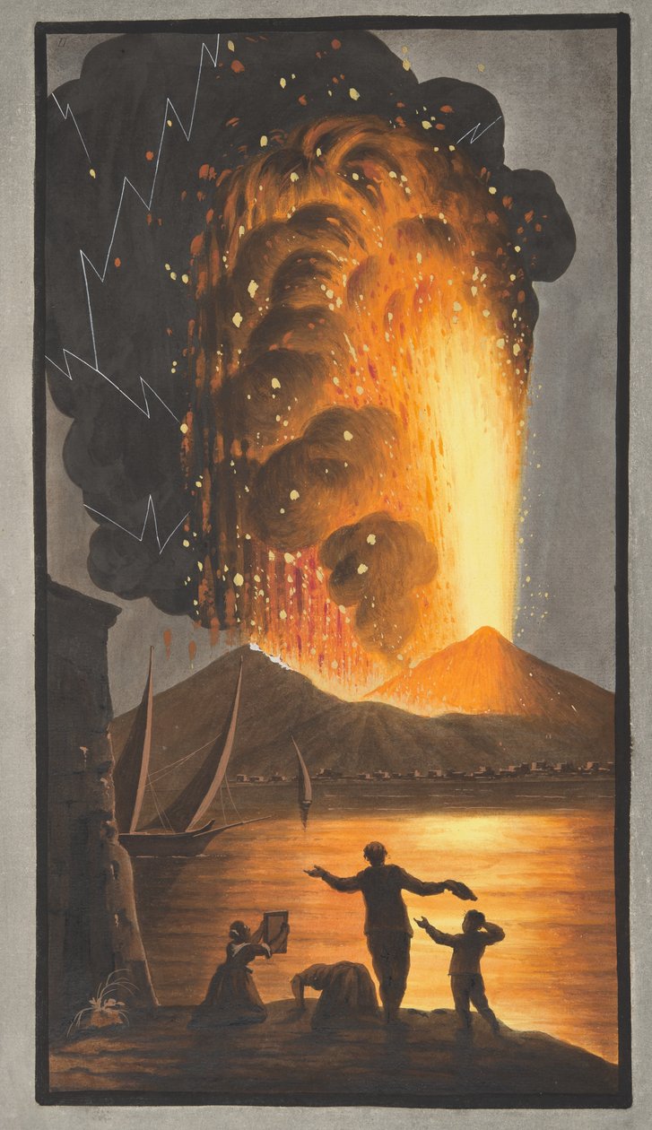 Utsikt över det stora utbrottet av Vesuvius på söndagskvällen den 8 augusti 1779 från Hans Sicilianska Majestäts palats i Posillipo, tavla II, tillägg till 