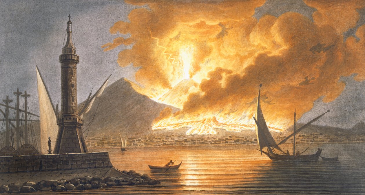 Utsikt över Vesuvius stora utbrott från Neapels mullvad natten den 20 oktober 1767, skylt 6 från 