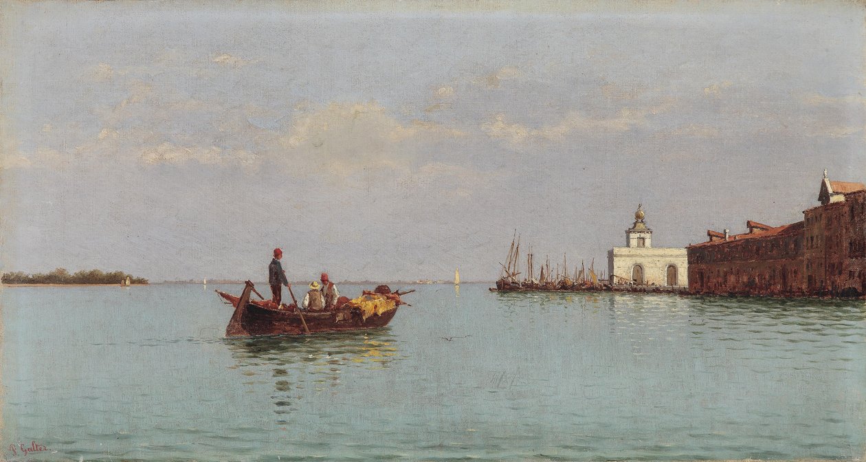 Blick auf die Punta della Dogana mit einer Gondel im Vordergrund av Pietro Galter