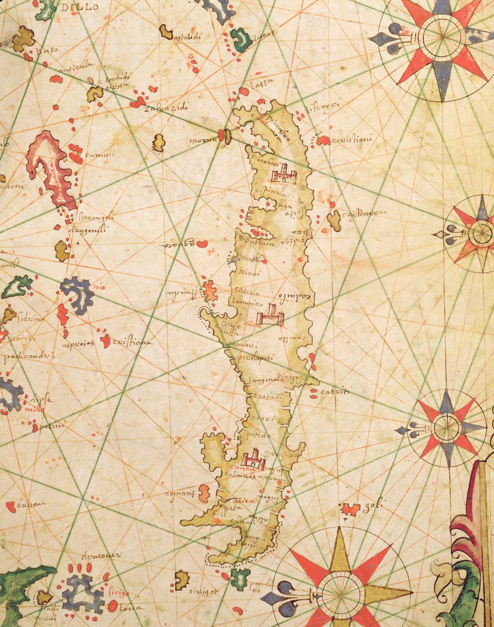 Ön Kreta, från en nautisk atlas, 1651 (bläck på veläng) (detalj från 330925) av Pietro Giovanni Prunes