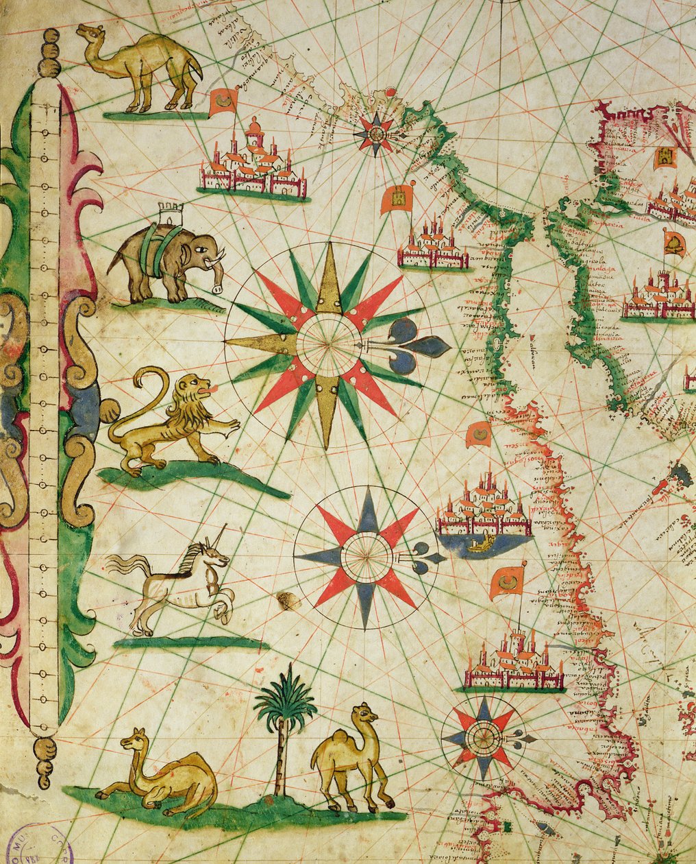 Nordafrikanska kusten, från en nautisk atlas, 1651 (bläck på veläng) (detalj från 330919) av Pietro Giovanni Prunes