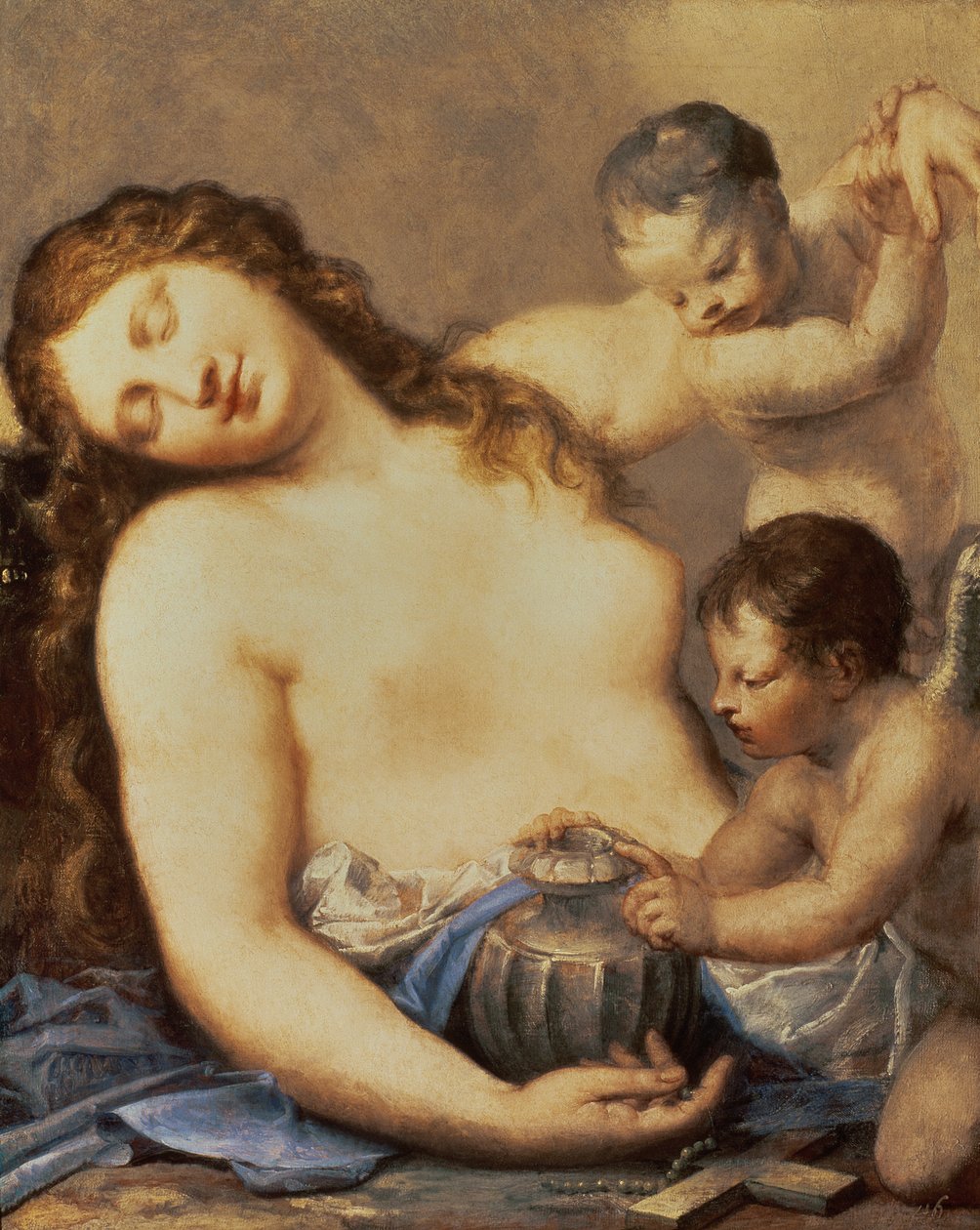 Ångerfulla Maria Magdalena med putti av Pietro Liberi