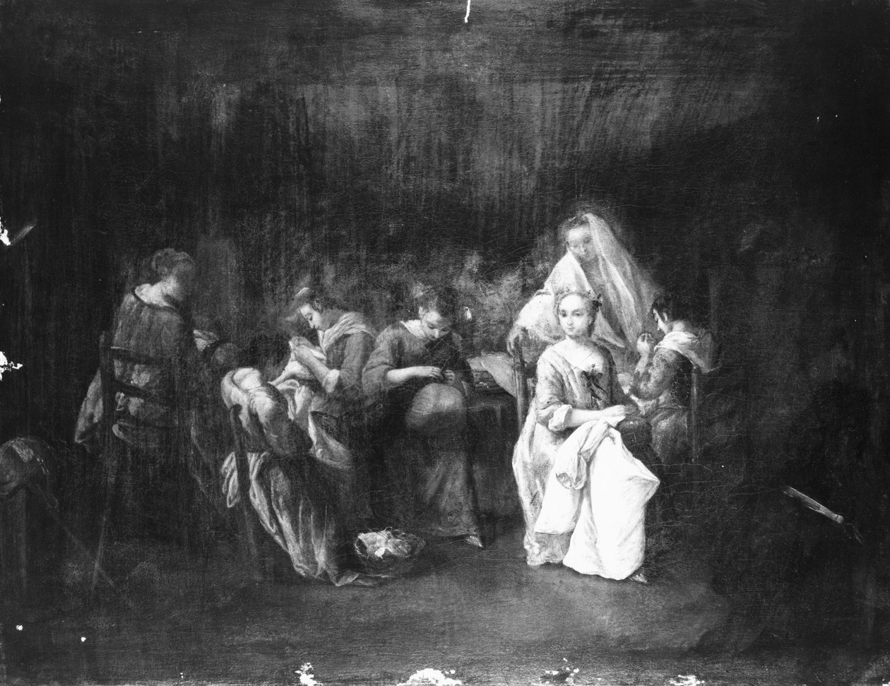 Girls Sewing av Pietro Longhi