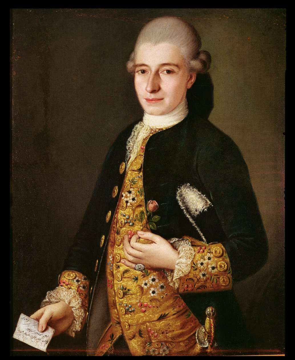 Porträtt av en gentleman med ett rosenknapphål av Pietro Longhi
