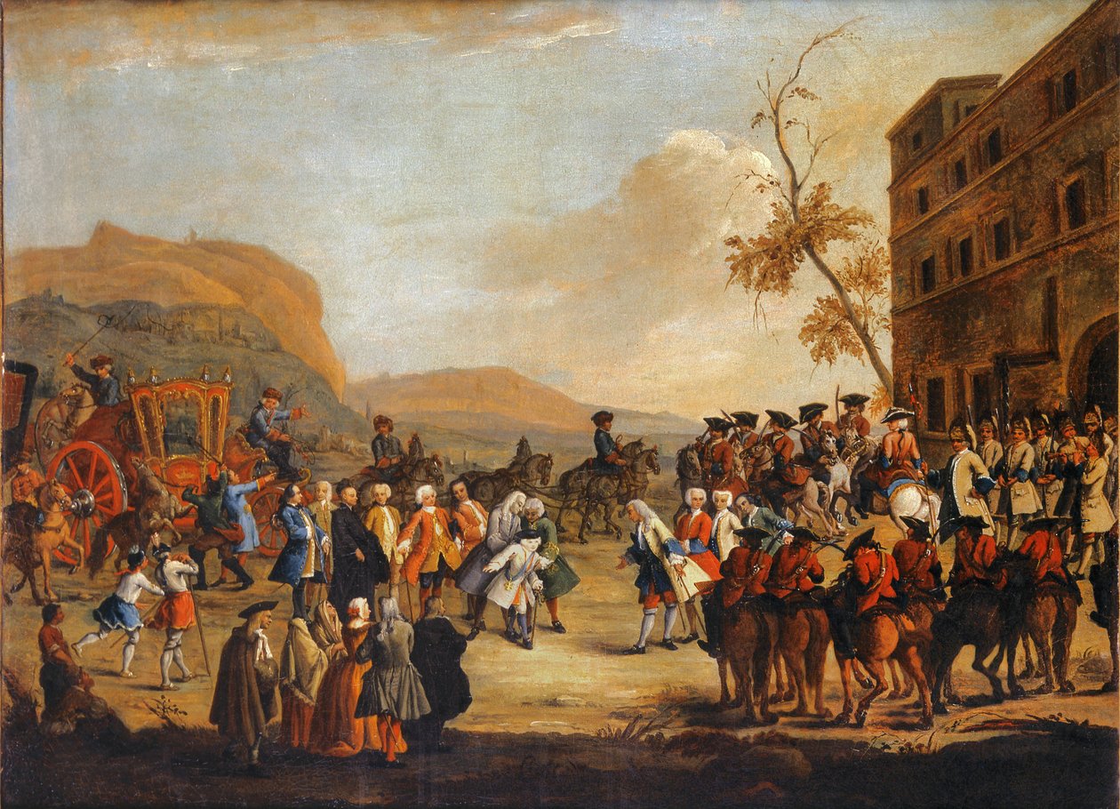 Mottagning av kronprins Friedrich Christian vid gränsen till republiken Venedig, 1739 av Pietro Longhi
