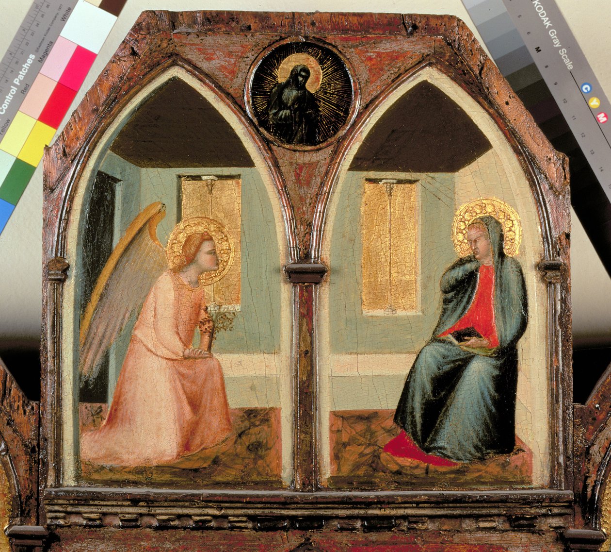 Polytyken från S:t Giusto, detalj av budskapsförkunnelsen (tempera på panel) av Pietro Lorenzetti