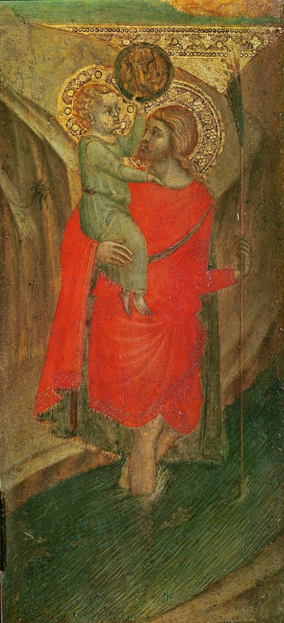 Triptyk av Jungfrun och barnet (vänster panel: Saint Christopher) (tempera på trä) av Pietro Lorenzetti