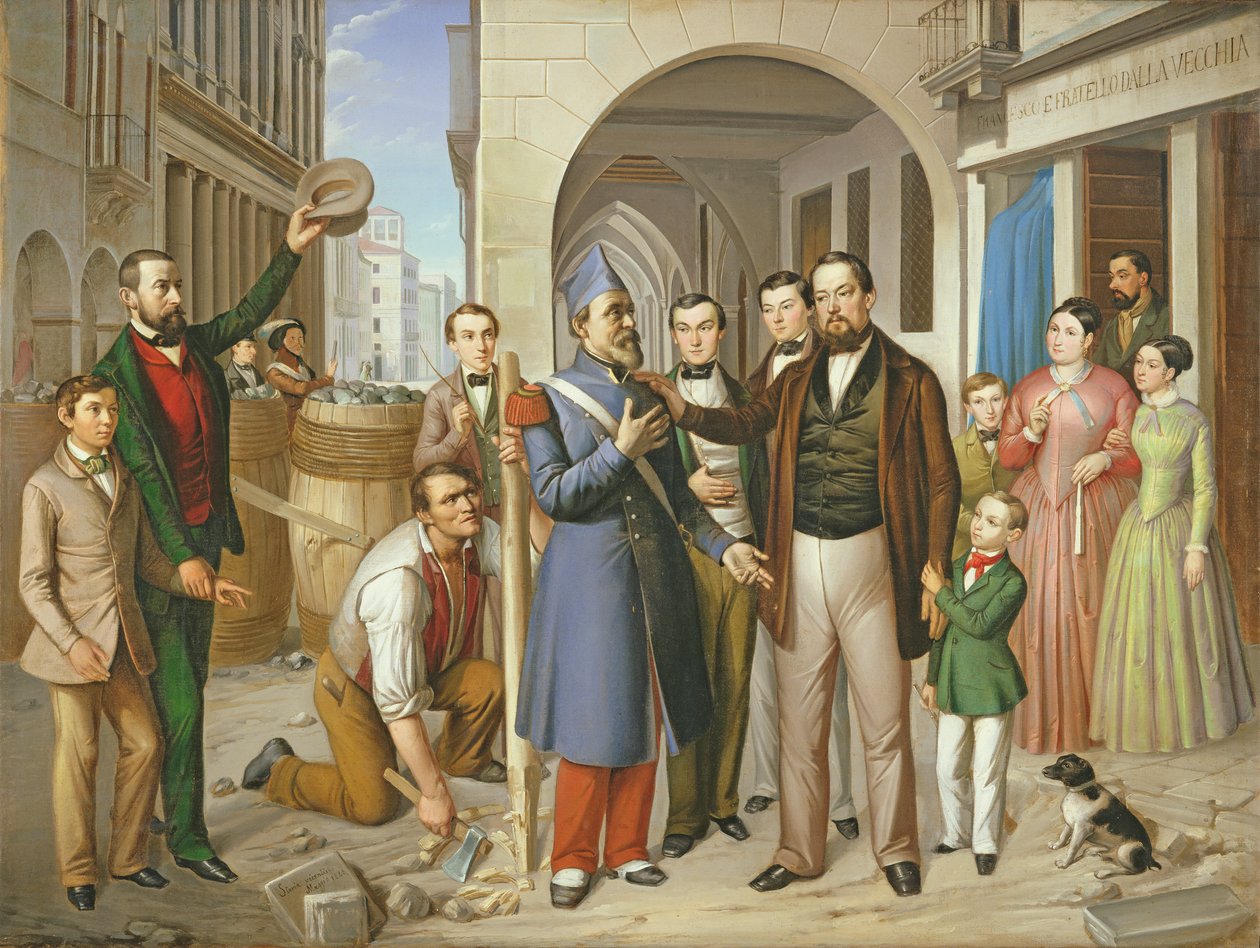 Organisering av barrikaderna på Corso Palladio, 1848 av Pietro Negriolo