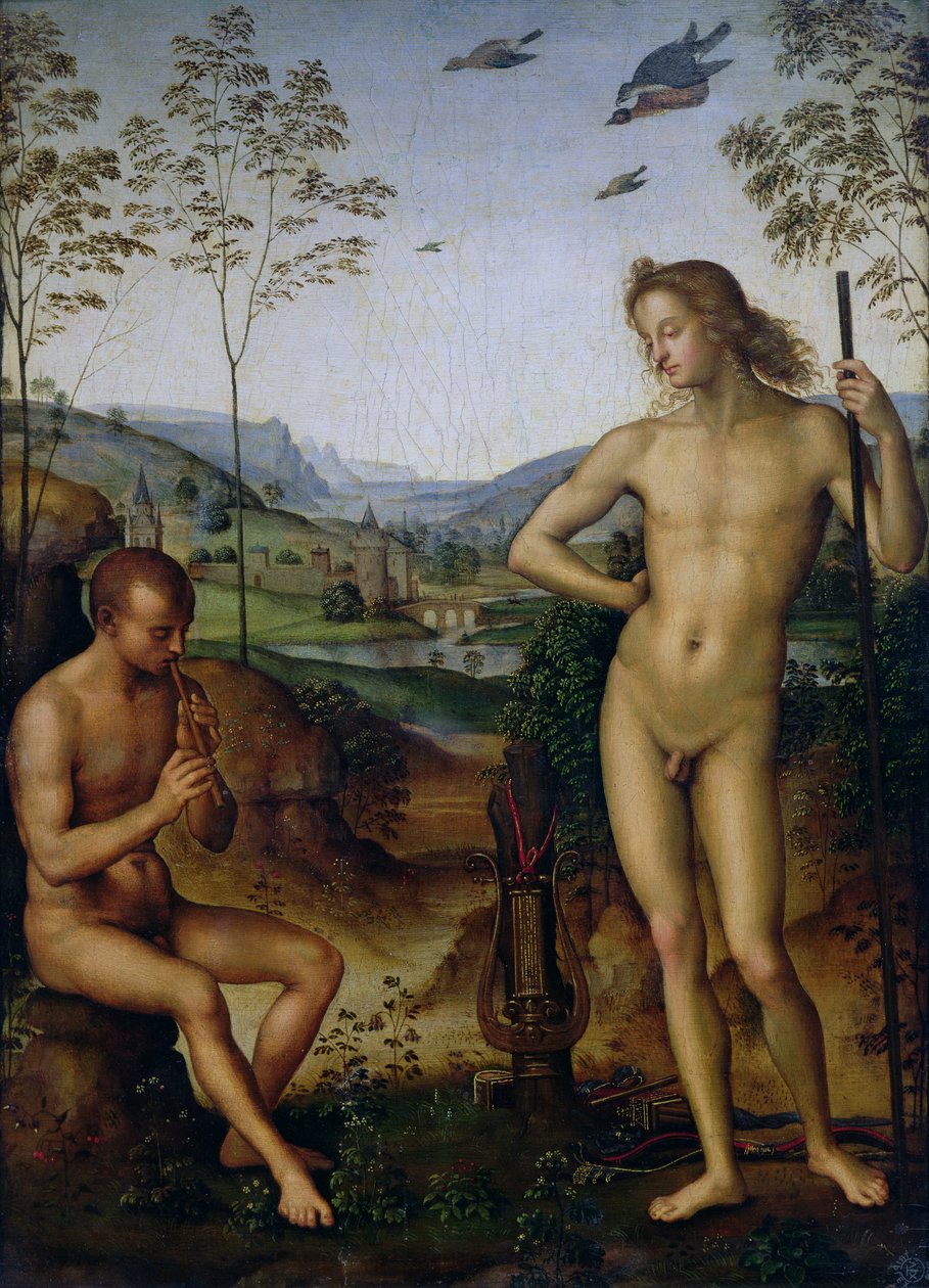 Apollon och herden Daphnis, ca 1490-1500 av Pietro Perugino
