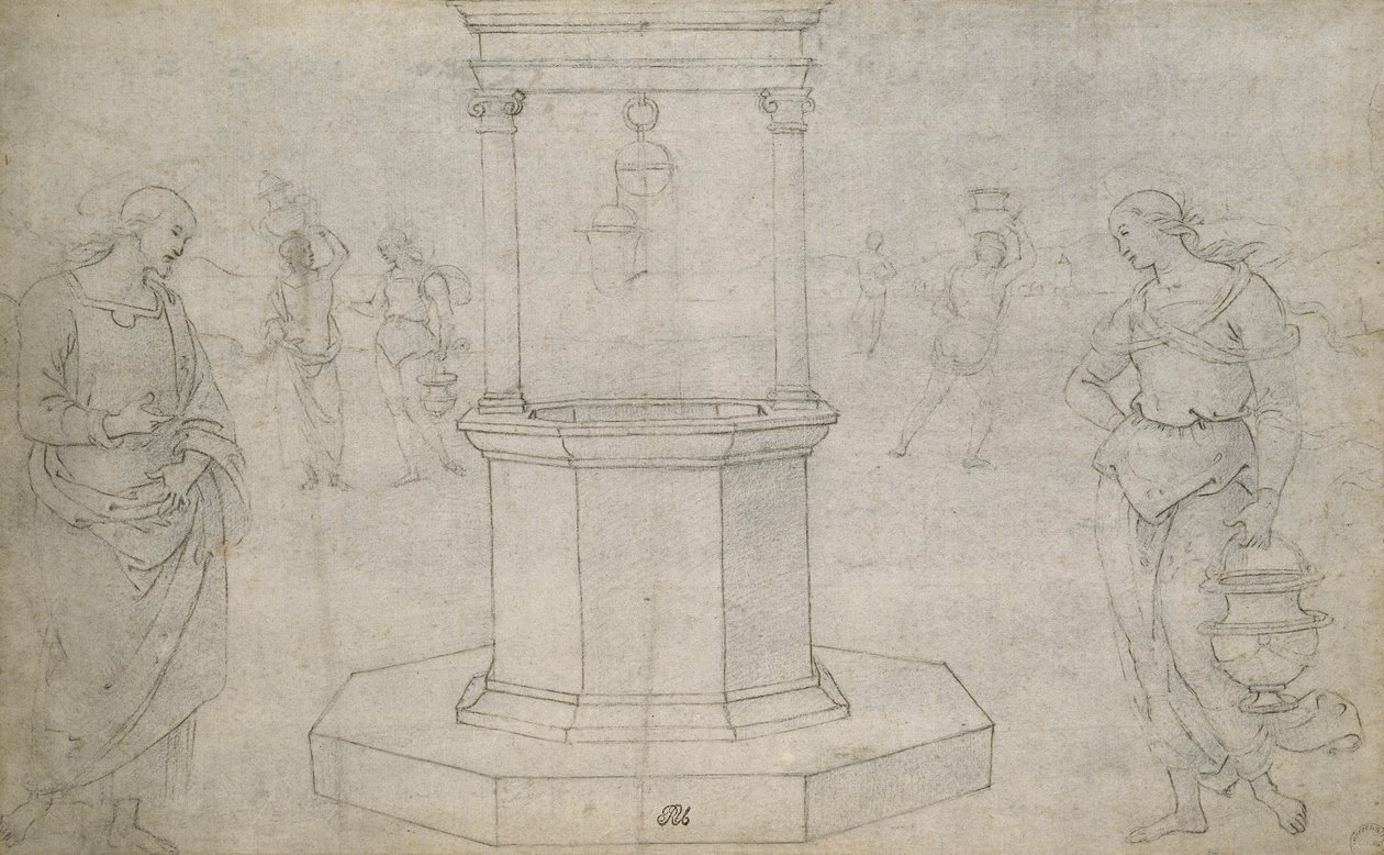 Kristus och Samariens kvinna (svart krita på benvitt papper) av Pietro Perugino