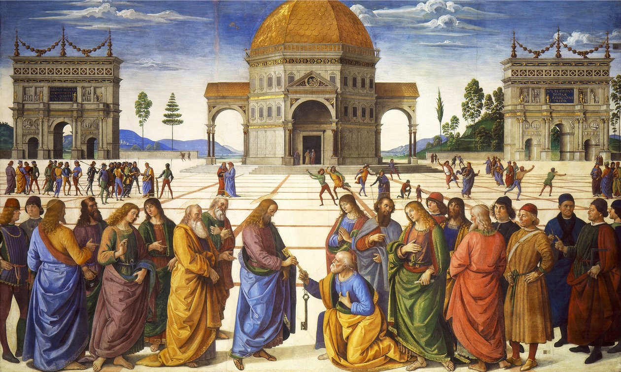 Överlåtelse av nycklarna till Peter, från Sixtinska kapellet, 1481 av Pietro Perugino