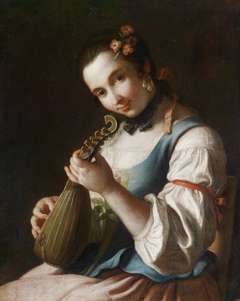 Bildnis einer Dame beim Lautenspiel av Pietro Antonio Rotari