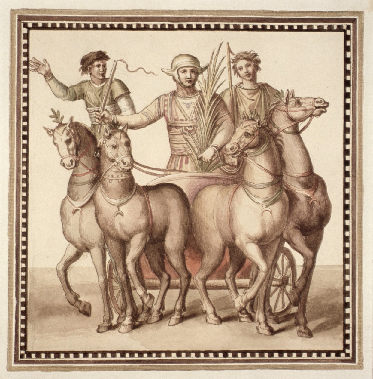 Ms Gen 1496 Plate CXXII Gladiatorer och vagn, 1674 av Pietro Santi Bartoli