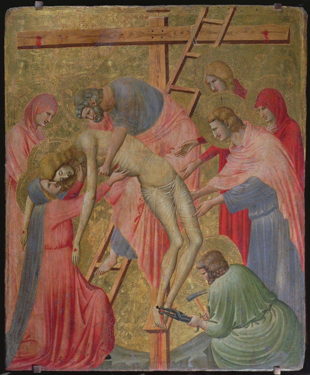Nedstigning från Cross oil & gold leaf på panel av Pietro da Rimini