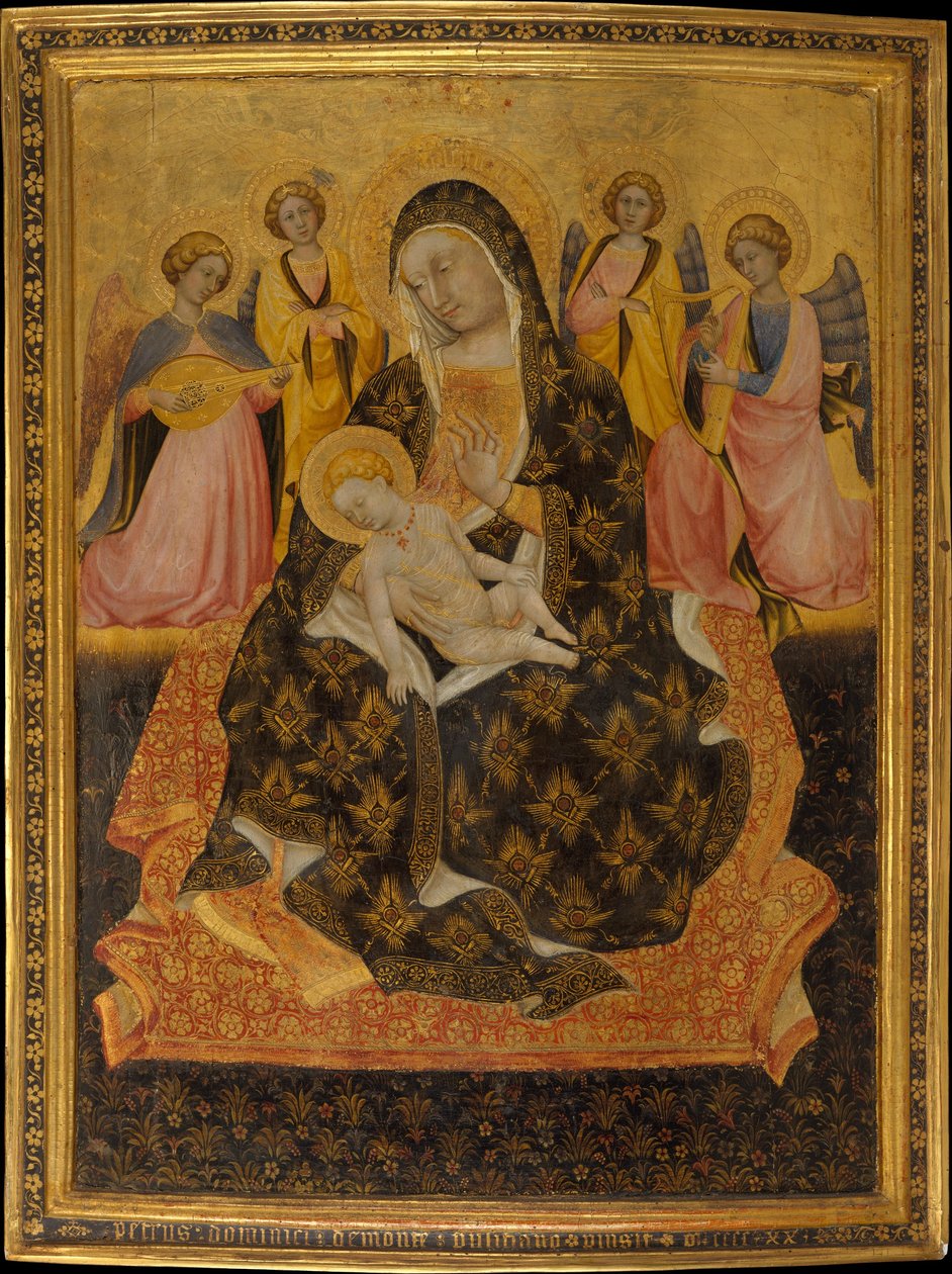 Madonna og barn med engle, 1420 (tempera på træ, guldmalet) swed av Pietro di Domenico da Montepulciano