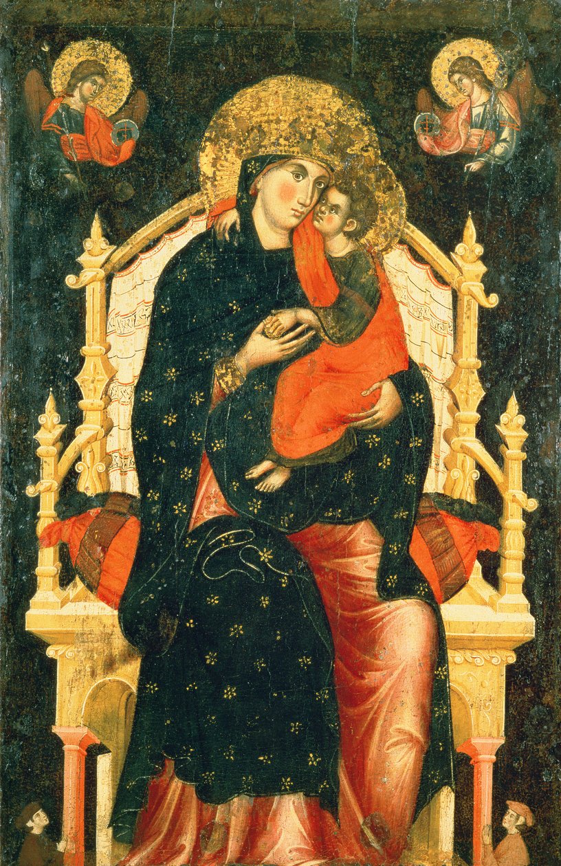 Madonna og barn tronet med donorer swed av Pietro di Giovanni Lianori