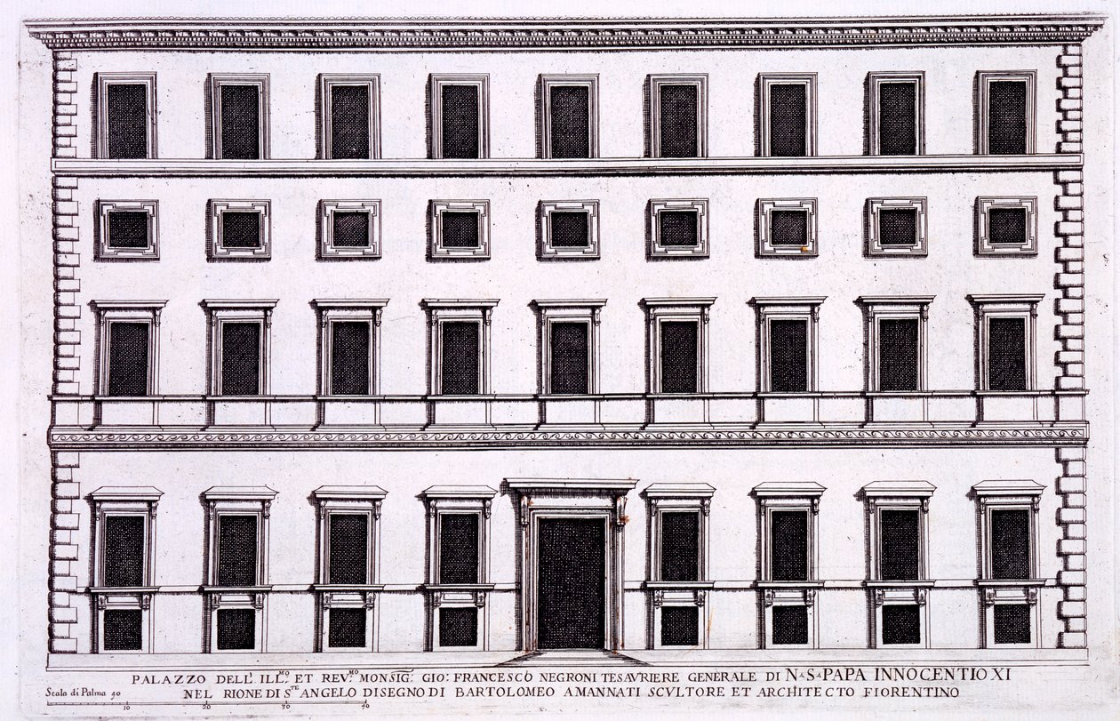 Giovanni Francesco Negronis palats, skattmästare hos påven Innocentius XI (1611-89), Rom, från "Palazzi di Roma", del I, publicerad 1655. av Pietro Ferrerio