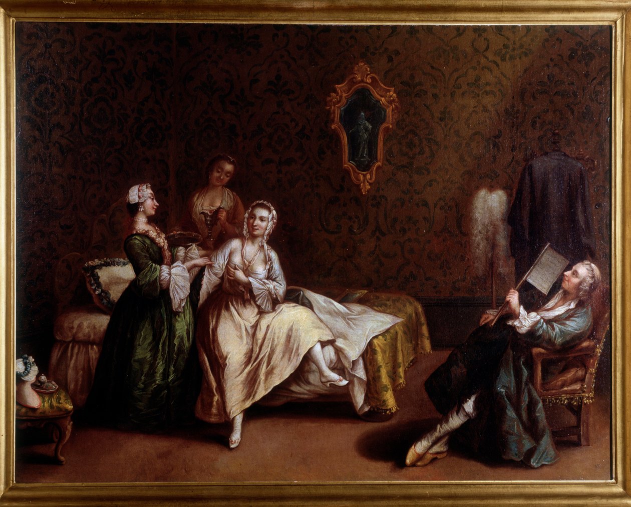 Damens uppvaknande (målning, ca 1740) av Pietro (after) Longhi