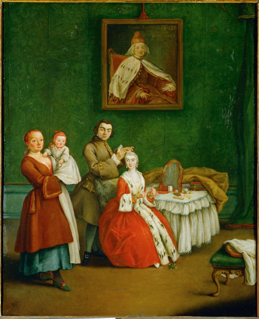 Frisören ... (målning på duk) av Pietro (circle of) Longhi