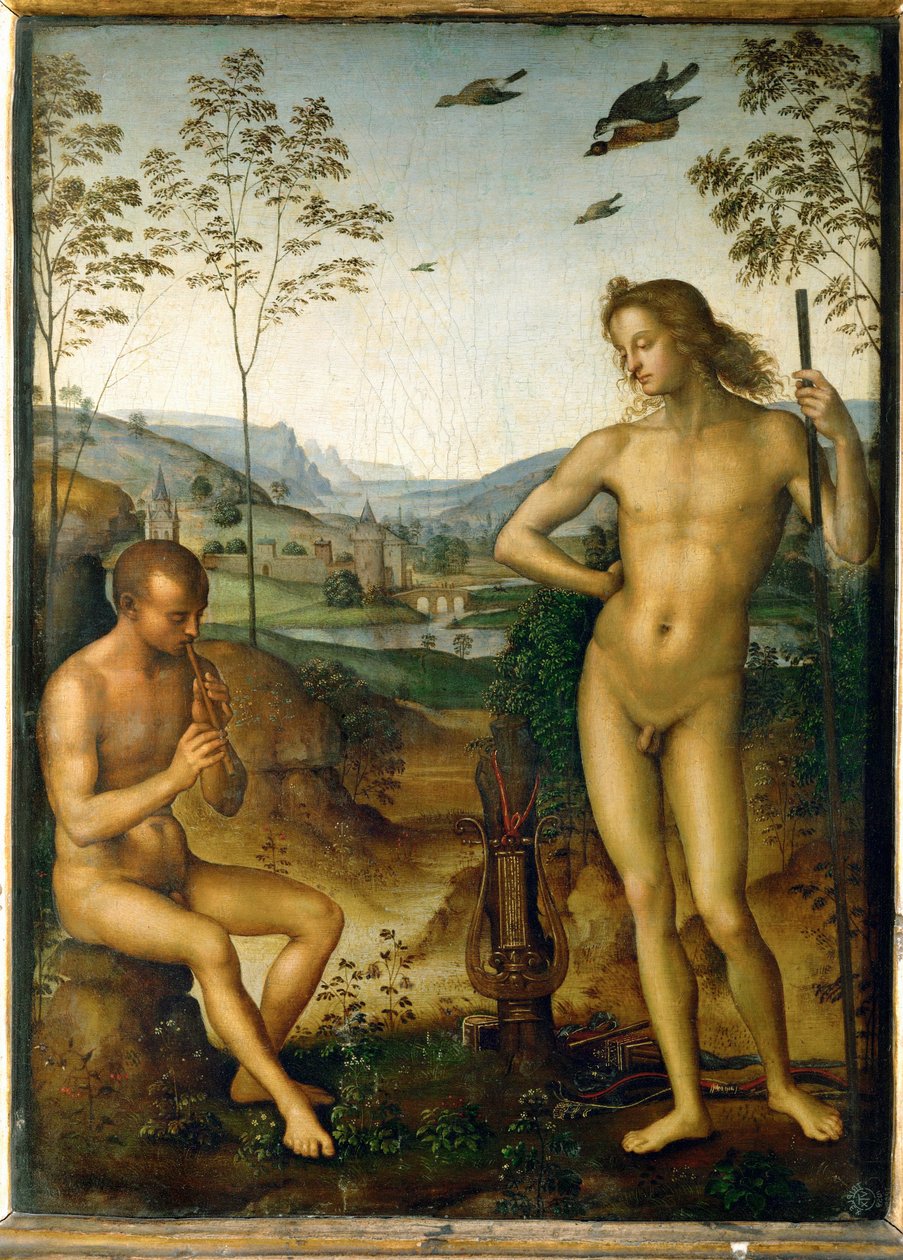 Apollon och Marsyas - Apollo och Marsyas ... av Pietro (studio of) Perugino