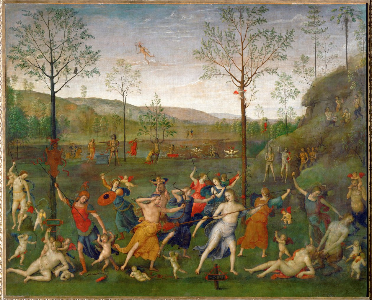 Kampen mellan kärlek och kyskhet ... av Pietro (studio of) Perugino