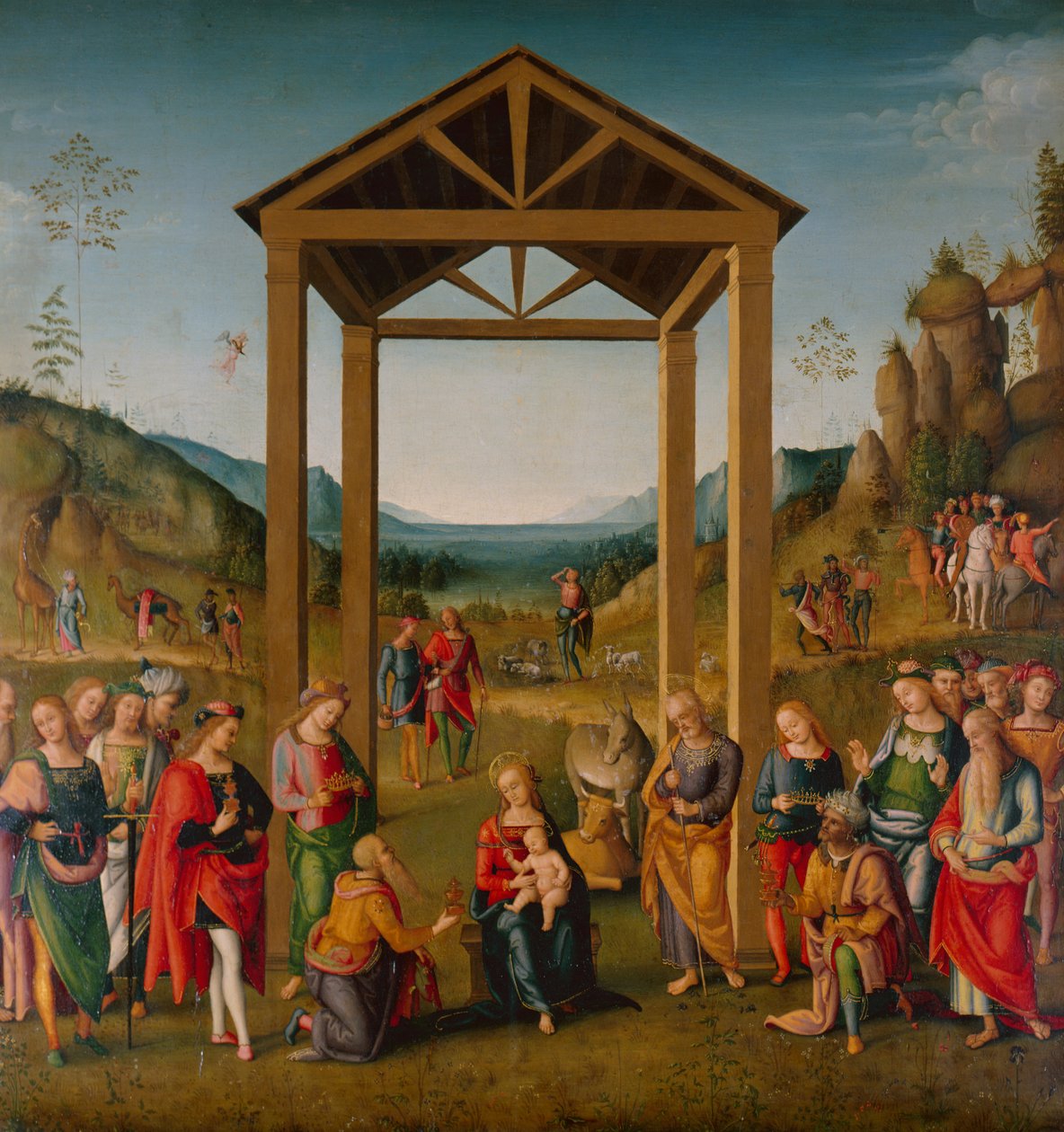 The Adoration of the Magi (olja på duk) av Pietro (workshop of) Perugino