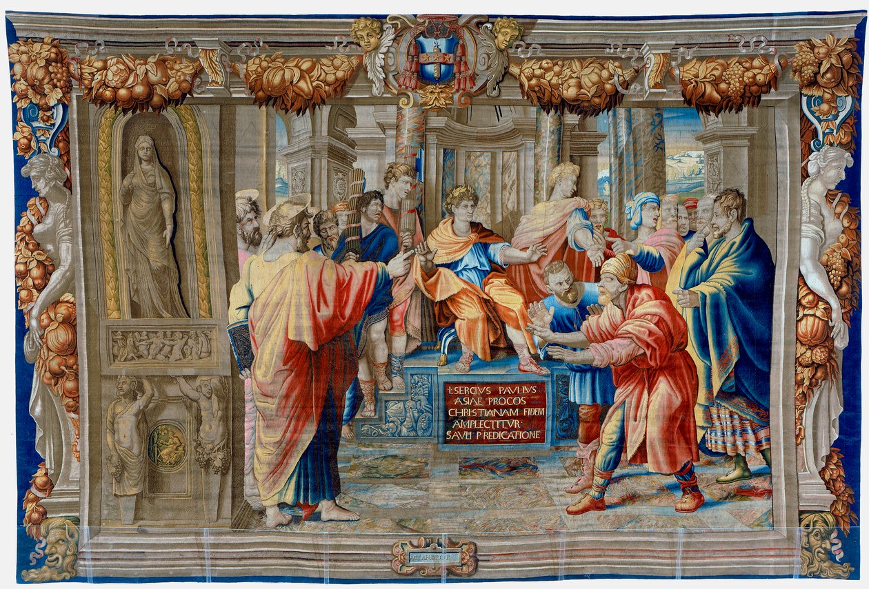 1600-talets gobeläng föreställande trollkarlen Elimas förblindande av Pietro 1579 1669 Fevère