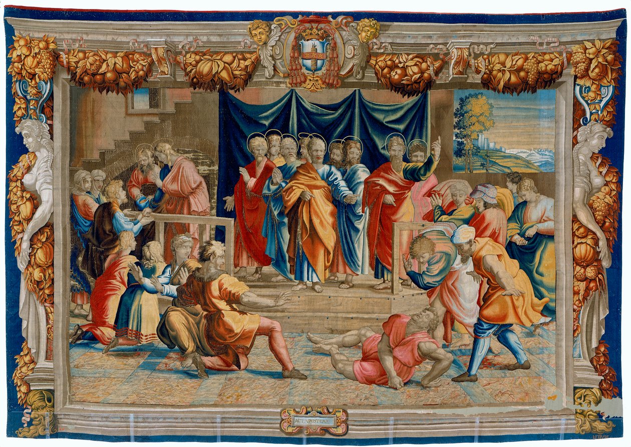 1600-talets gobeläng föreställande Ananias död av Pietro 1579 1669 Fevère