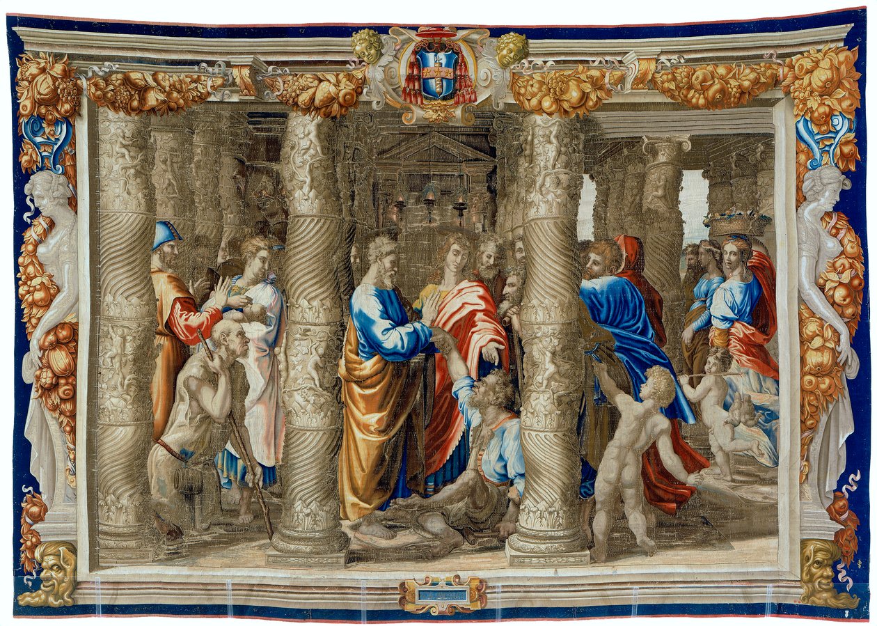1600-talets gobeläng föreställande läkningen av krymplingen av Pietro 1579 1669 Fevère