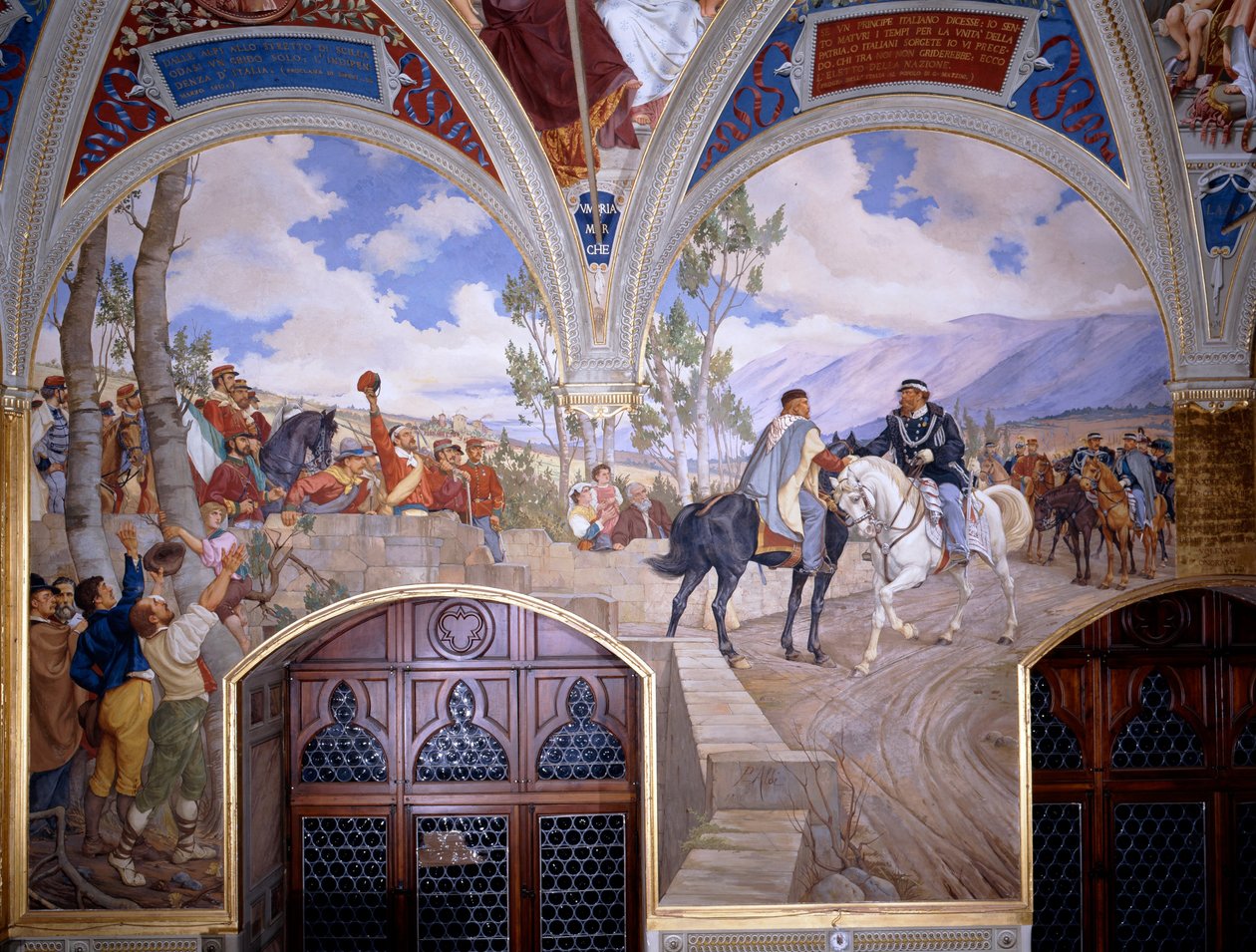 Victor Emanuel II möter Giuseppe Garibaldi på Teano av Pietro Aldi