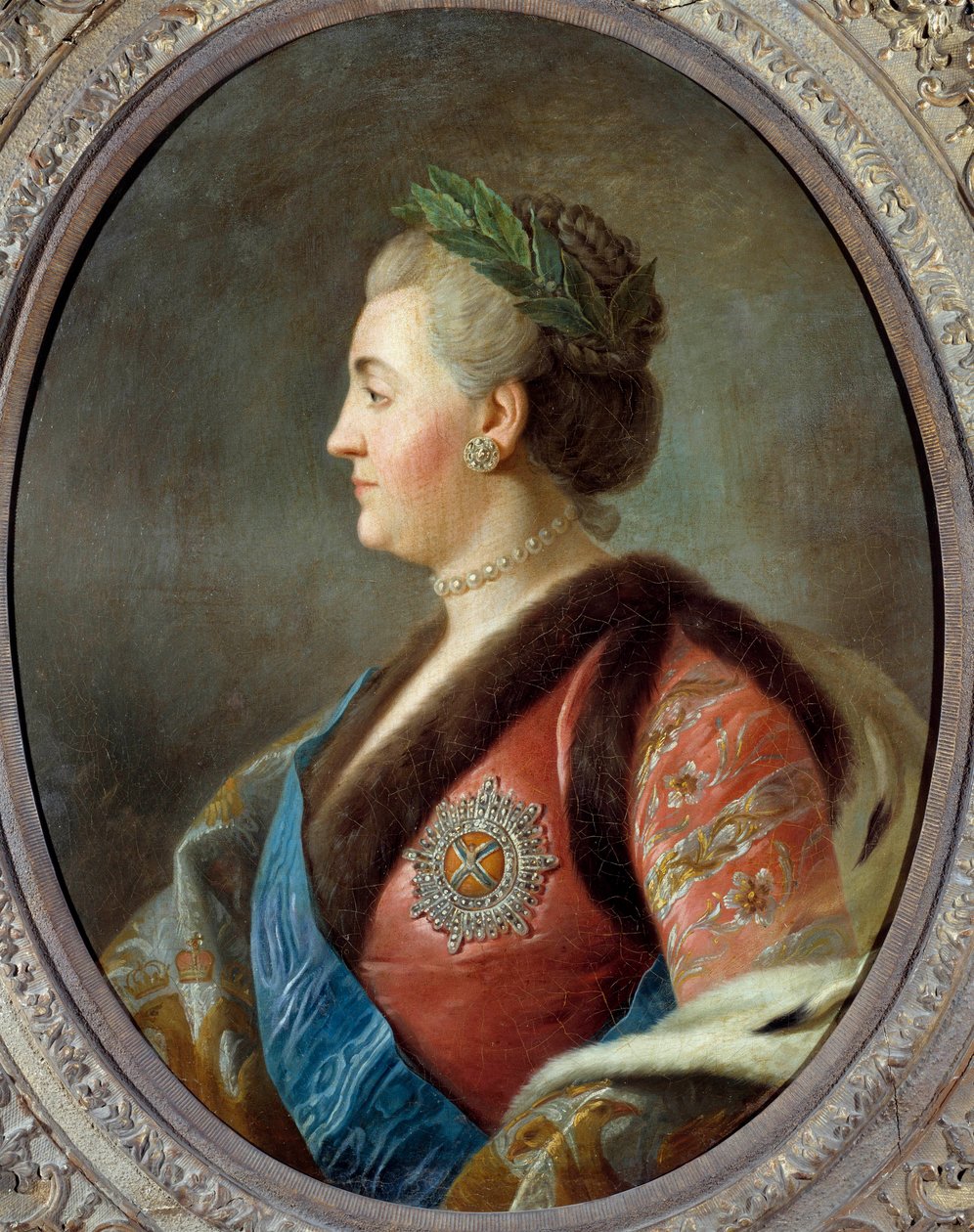 Porträtt av Katarina II (1729-1796), Rysslands imperator Målning av Pietro Antonio Rotari (1707-1762) 1700-talets sön. 0,79x0,63 m - Porträtt av Katarina II (1729-1796), kejsarinna av Ryssland. Målning efter Pietro Antonio Rotari (1707-1762), fransk skola av Pietro Antonio (after) Rotari