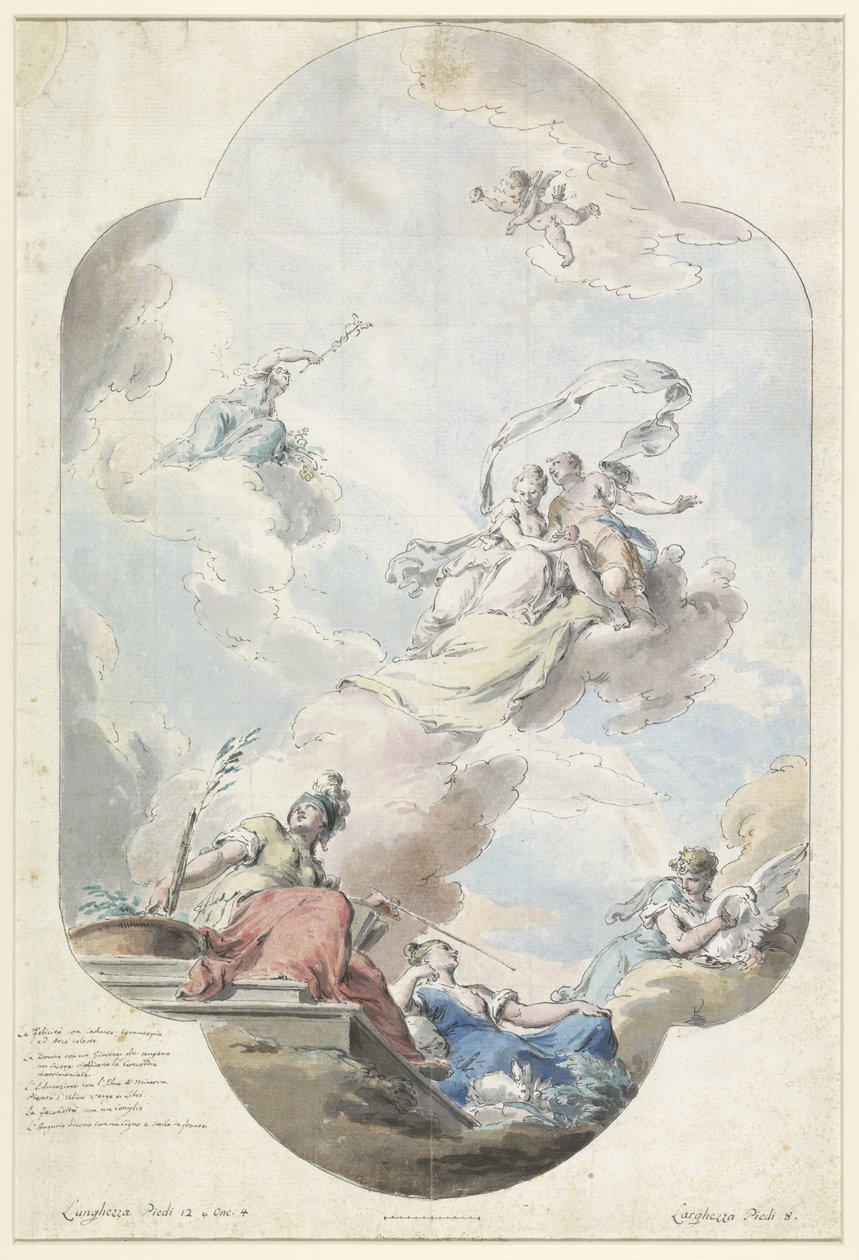 Design för en takmålning med en bröllopsallegori av Pietro Antonio III Novelli