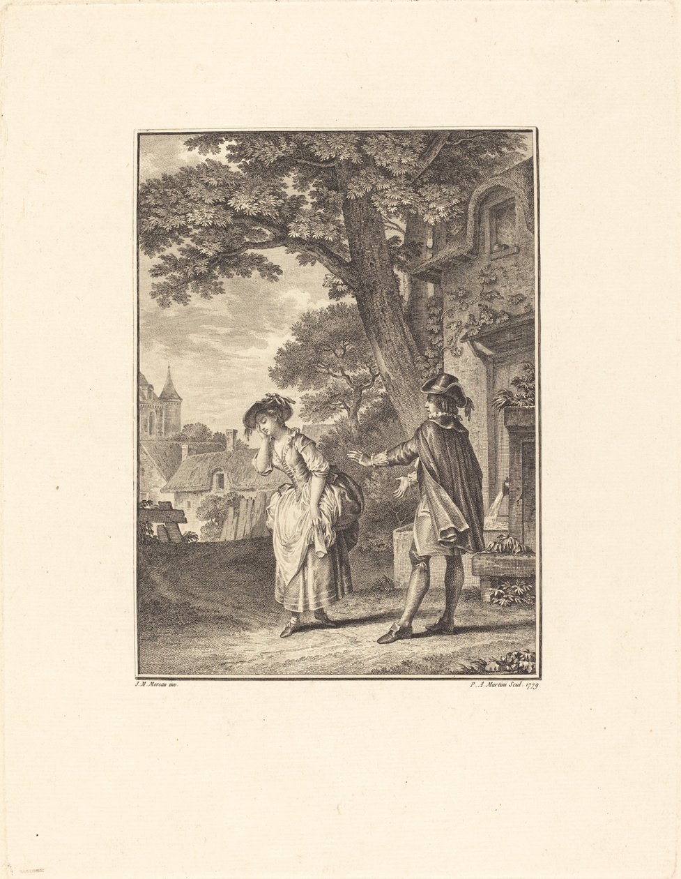 The Diviner of the Village (Colette Weeping) av Pietro Antonio Martini after Jean Michel Moreau