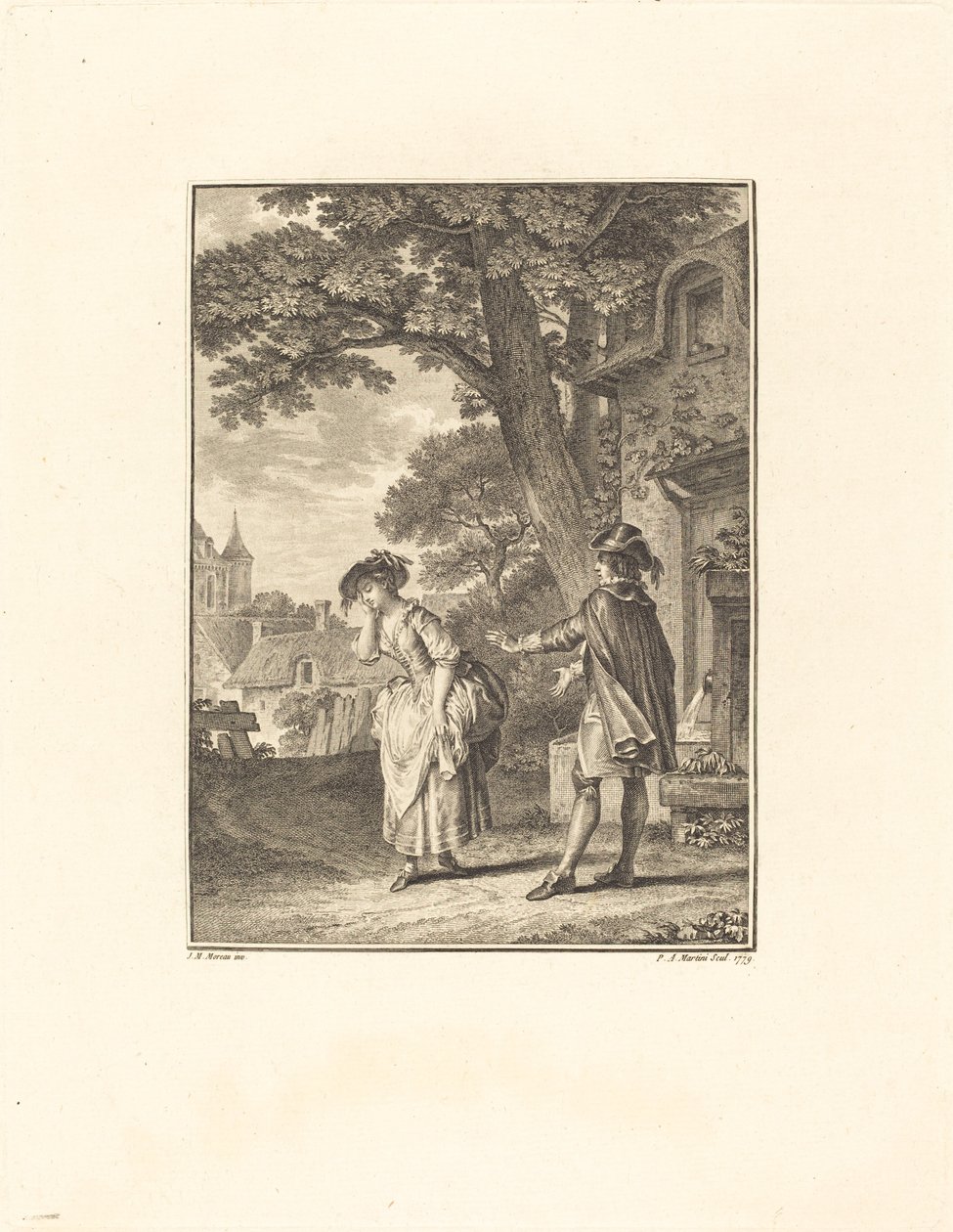 The Diviner of the Village (Colette Weeping) av Pietro Antonio Martini after Jean Michel Moreau