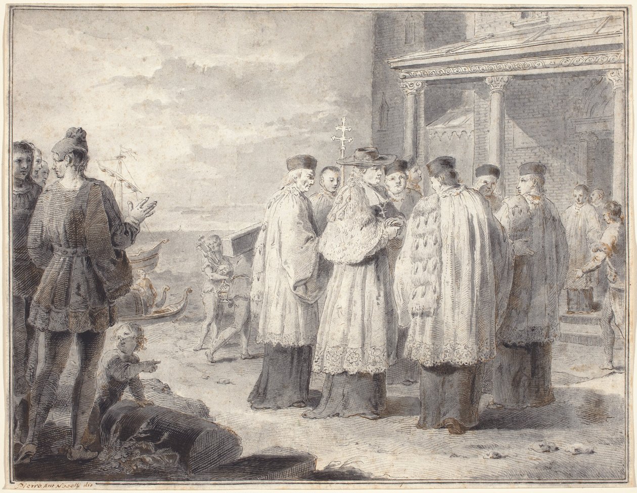 Paulinus, kardinal och patriark av Aquileia, flyttar sin plats till Grado av Pietro Antonio Novelli