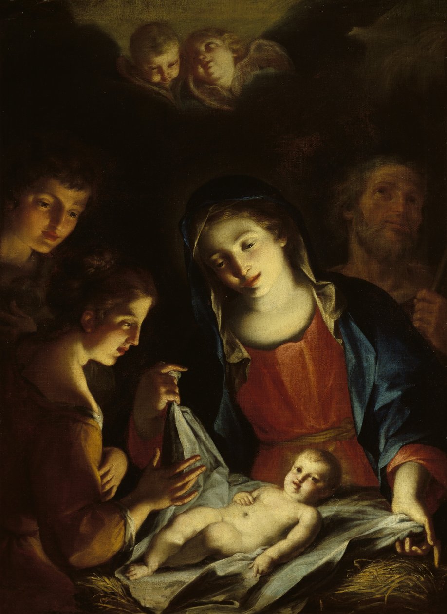 The Madonna Adoring the Infant Christ (olja på duk) av Pietro Antonio Rotari