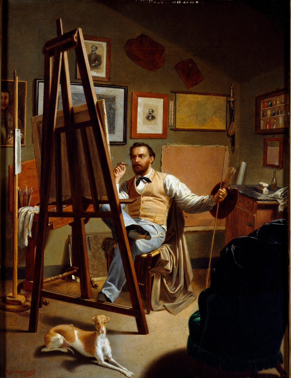 Målarens ateljé. Målning av Pietro Barabino (1822-1869) av Pietro Barabino