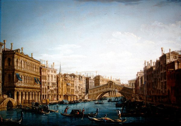 Canal Grande ser norrut mot Rialtobron (olja på duk) av Pietro Bellotti
