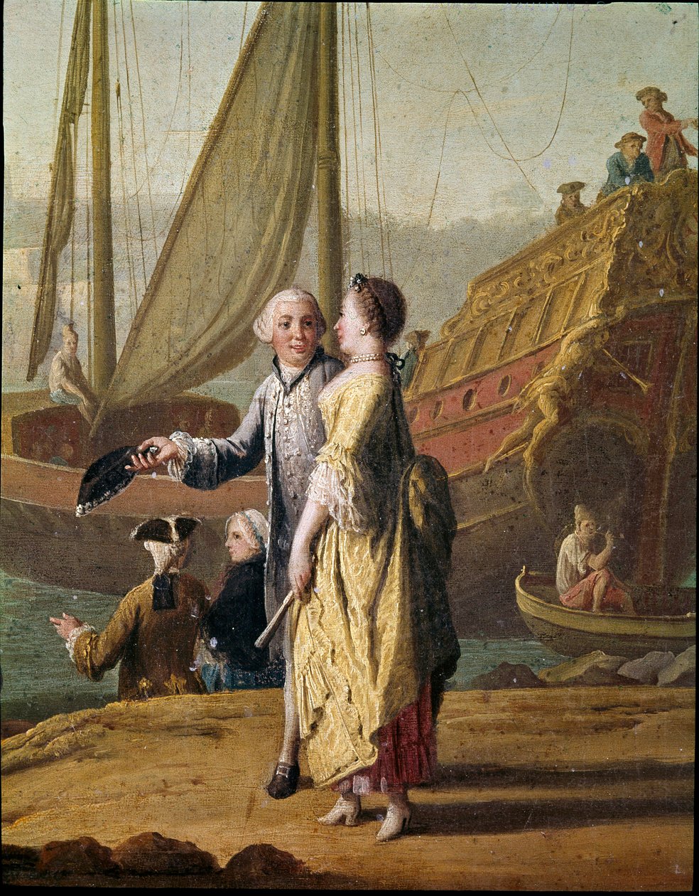 En skeppsredare och en dam detalj av en genremålning av Pietro Fabris