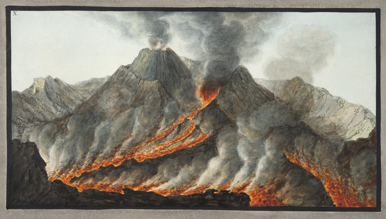 Crater of Mount Vesuvius från en originalteckning utförd på platsen 1756, plåt 10 från 