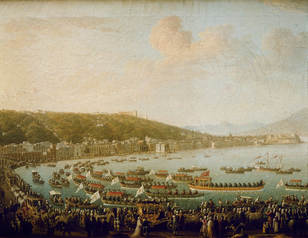 Karl III av Spaniens (Carlos III) (1716-1788) avgång från Neapelbukten (Italien). Målning av Pietro Fabris (1756-1779), olja på duk av Pietro Fabris