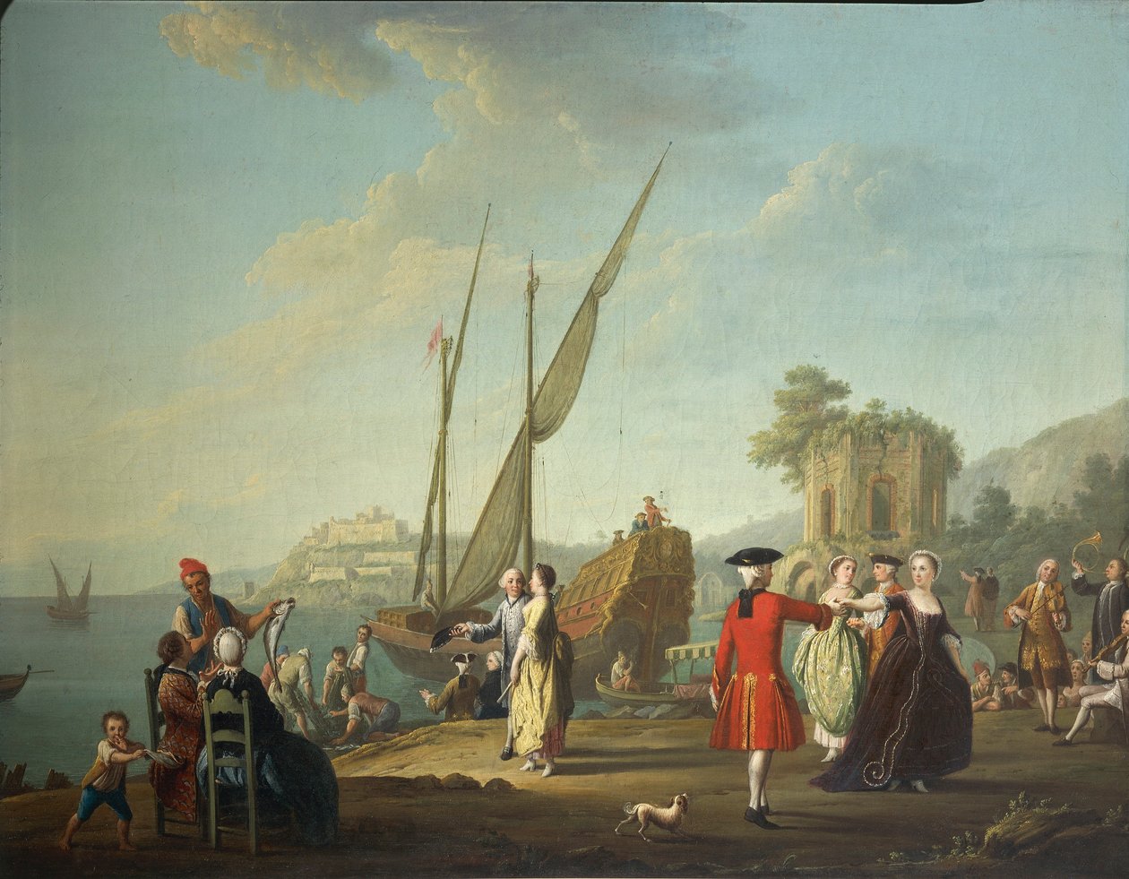 Menuett vid Baia, idag en del av Bacoli (Neapel), i området Campi Flegrei, av Pietro Fabris av Pietro Fabris