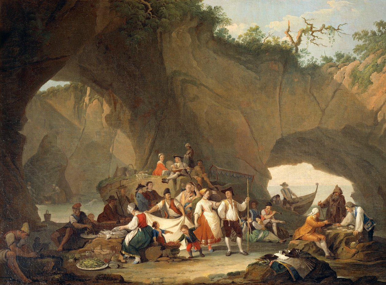 Vanliga människor äter lunch framför grottan, av Pietro Fabris av Pietro Fabris