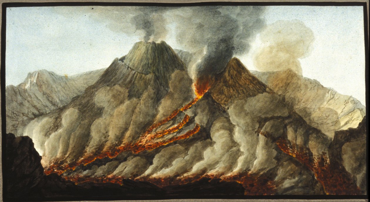 Den utbrottande vesuvius. Denna gouache utfördes av Pierre Fabris, på begäran av Sir William Hamilton, engelsk ambassadör i Neapel. Bibl. Braidense, Milano. av Pietro Fabris