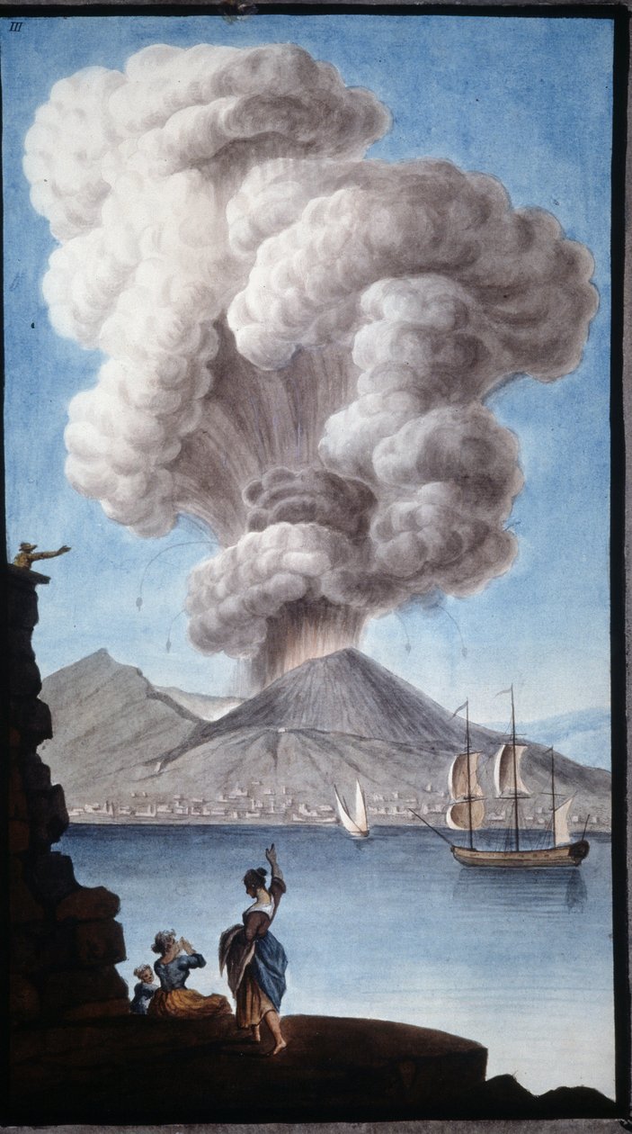 Vesuvius utbrott 1779. Denna gouache utfördes av Pierre Fabris, på begäran av Sir William Hamilton, engelsk ambassadör i Neapel. av Pietro Fabris