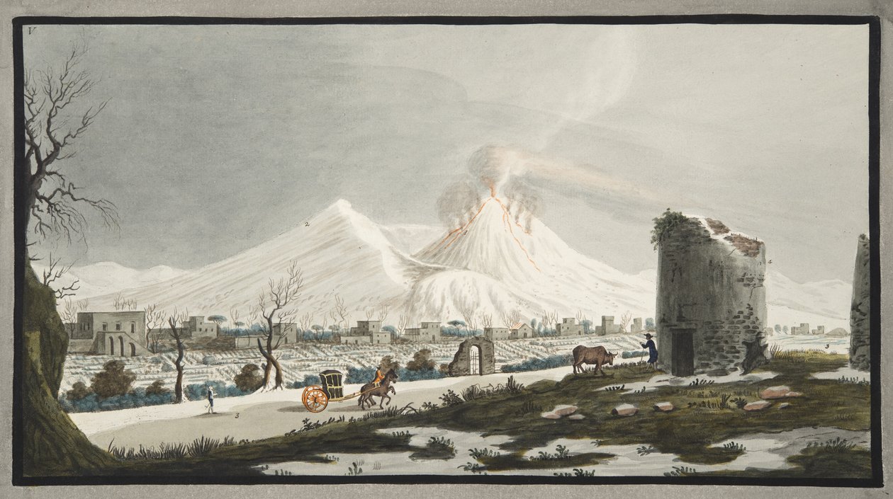 Vesuvius i snö, platta V från "Campi Phlegraei: Observations on the Volanoes of the Two Sicilies", av Sir William Hamilton (1730-1803), publicerad 1776. av Pietro Fabris