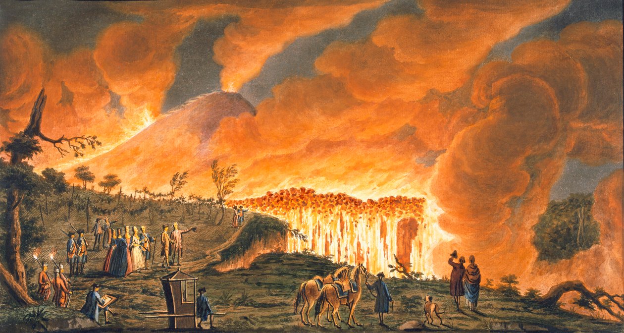 Utsikt över Hamilton som eskorterar sina sicilianska majestät den 11 maj 1771, för att observera lavaflödet, 1 av Pietro Fabris