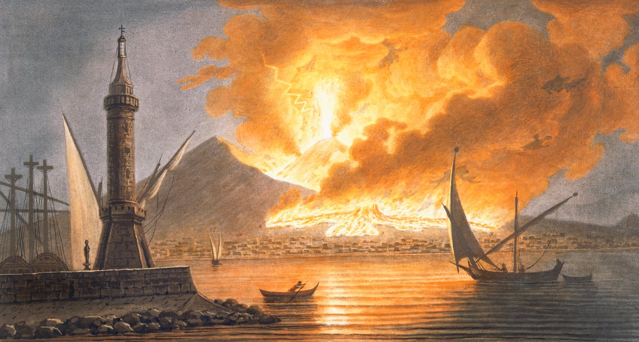 Utsikt över Vesuvius stora utbrott från Neapels mullvad natten den 20 oktober 1767, 1776 av Pietro Fabris