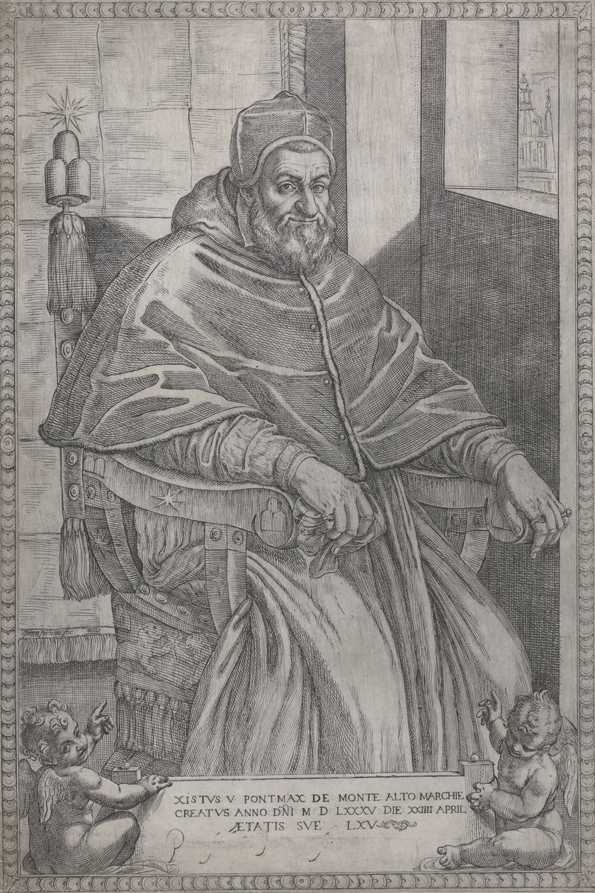 Porträtt av påven Sixtus V, 1585. av Pietro Facchetti