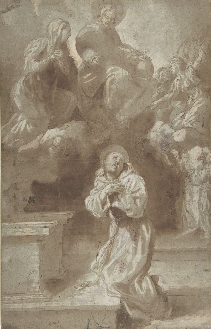 Kristus och jungfrun uppenbarade sig för Saint Francis, 1562-1602. av Pietro Faccini